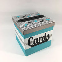 Teal & Gray Little Man Baby Shower Card Box