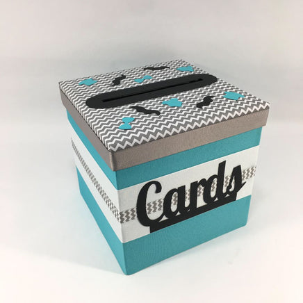 Teal & Gray Little Man Baby Shower Card Box