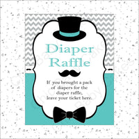 Teal & Gray Little Man Baby Shower Diaper Raffle Sign