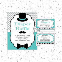 Teal & Gray Little Man Baby Shower Diaper Raffle Set