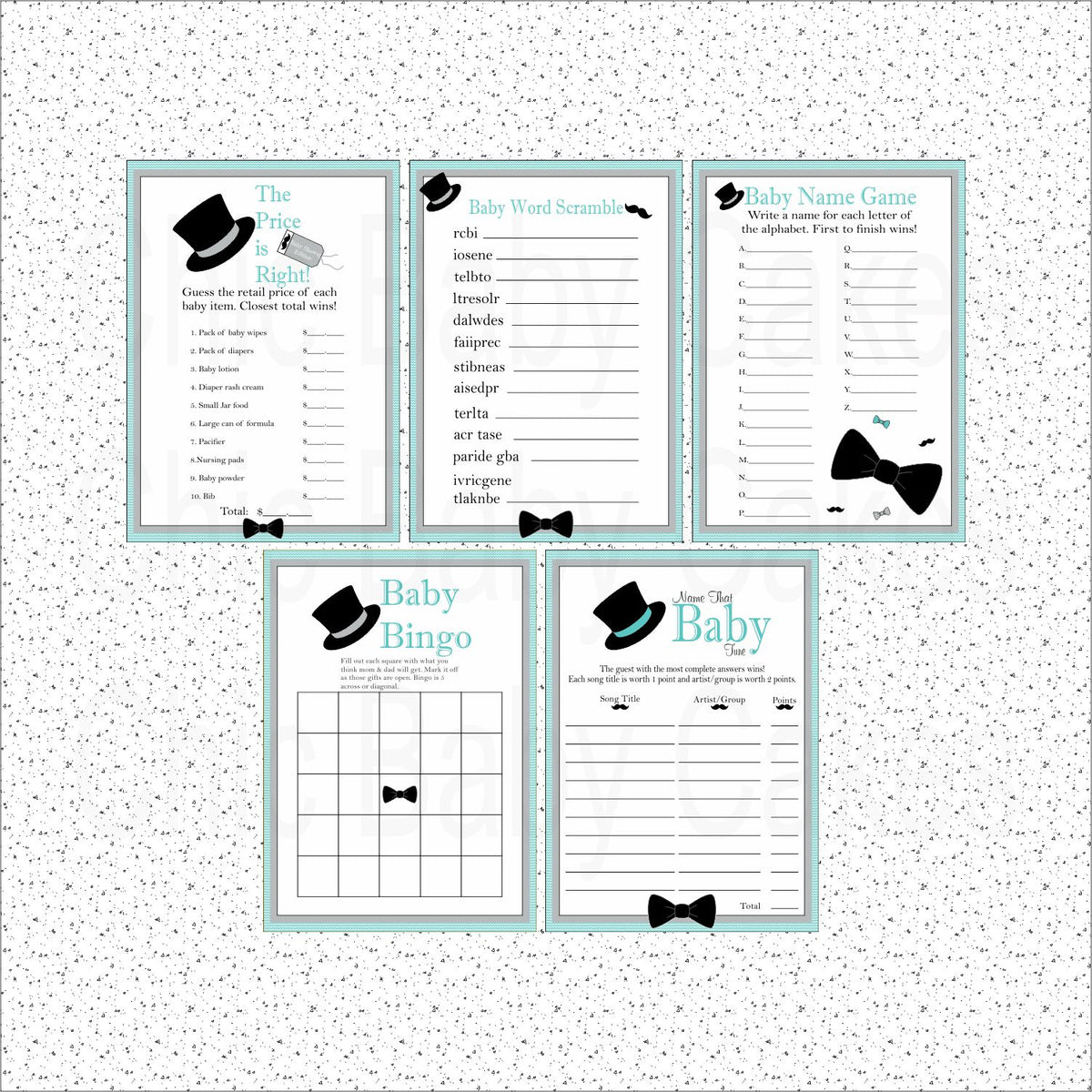 It's a boy, Little Man, Black and Silver, Baby Shower Games