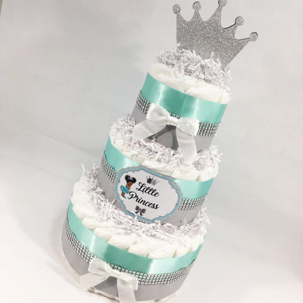 Robin's Egg Blue & Silver Princess Diaper Cake Centerpiece