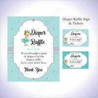 Teal & Silver Girl Diaper Raffle Set, Blonde