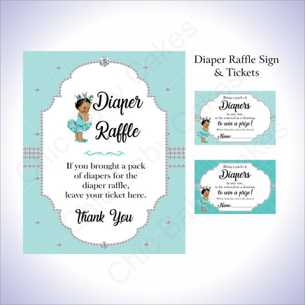 Teal & Silver Girl Diaper Raffle Set, Brown