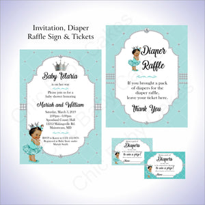 Teal & Silver Girl Baby Shower Invite Set, Brown