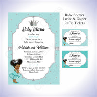 Princess Invite, Diaper Raffle - Teal, Silver
