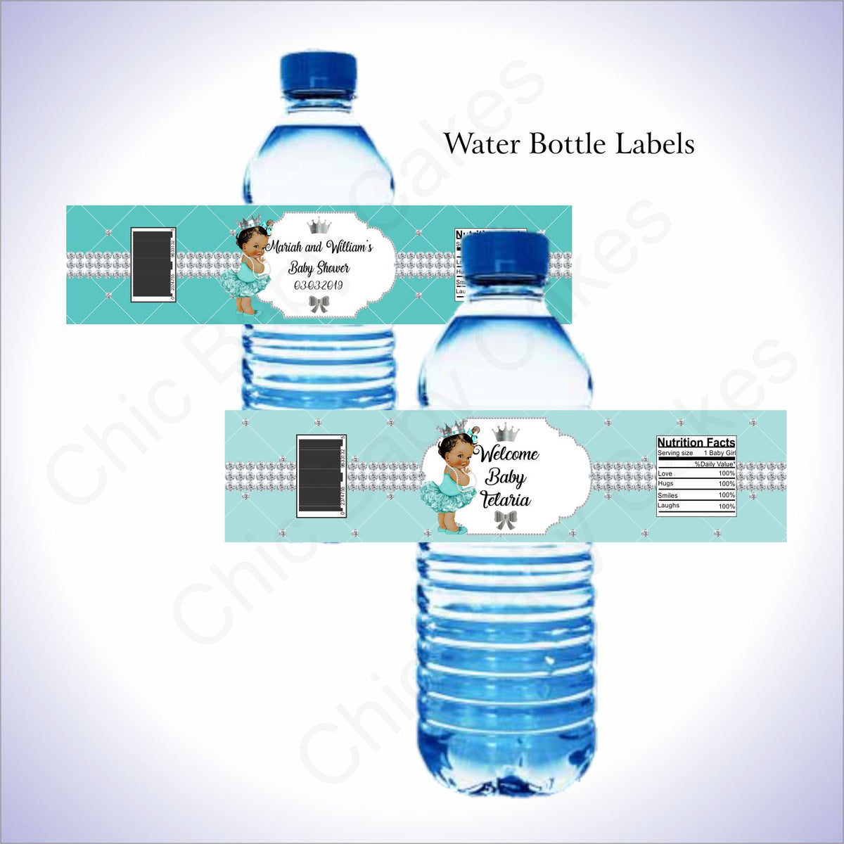 Purple, Teal, and Silver Little Princess Water Bottle Labels