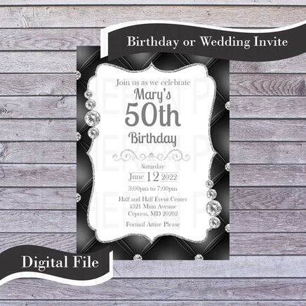 Black & Silver Birthday or Wedding Invite