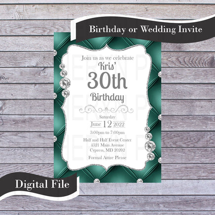 Green & Silver Birthday or Wedding Invite