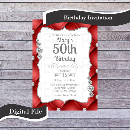 Red & Silver Birthday or Wedding Invite