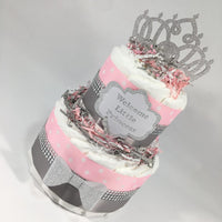 Welcome Little Princess Diaper Cake Centerpiece, Pink, Silver or Gold