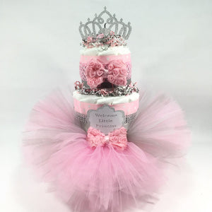 Pink and Silver Little Princess Tutu Diaper Cake