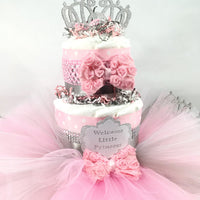 Pink & Silver Girl Baby Shower Tutu Diaper Cake