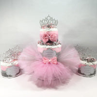 Pink & Silver Tutu Princess Diaper Cake Set
