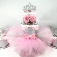 Pink & Silver Princess Tutu Diaper Cake Centerpiece