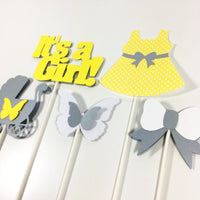 Yellow & Gray It's a Girl Centerpiece Sticks