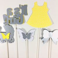 Yellow & Gray It's a Girl Centerpiece Sticks