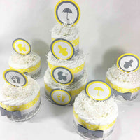 Yellow and Gray Gender Neutral Diaper Cake Centerpiece Set