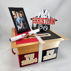 High School to Graduation Card Box, 10x10 - Maroon, Black, Gold