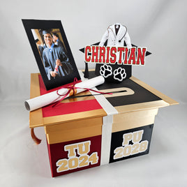 High School to Graduation Card Box, 10x10 - Maroon, Black, Gold