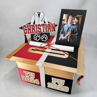 High School to Graduation Card Box, 10x10 - Maroon, Black, Gold

