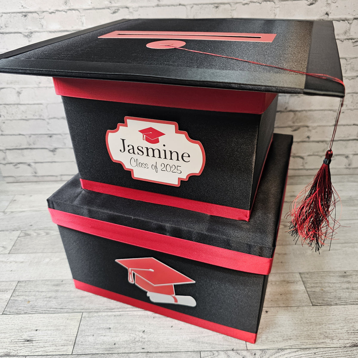 Black & Red Graduation Party Card Box