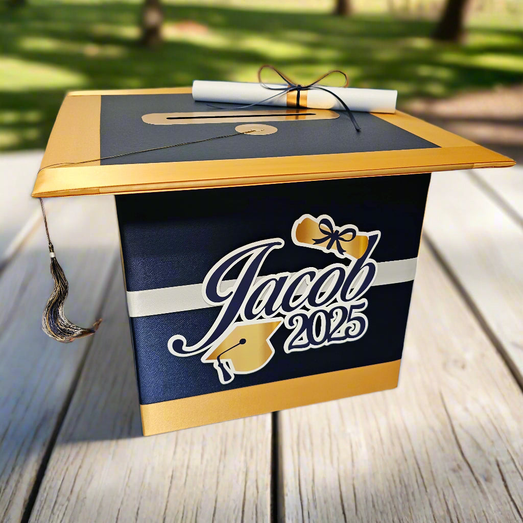 Navy, Old Gold, & White Large Graduation Card Box