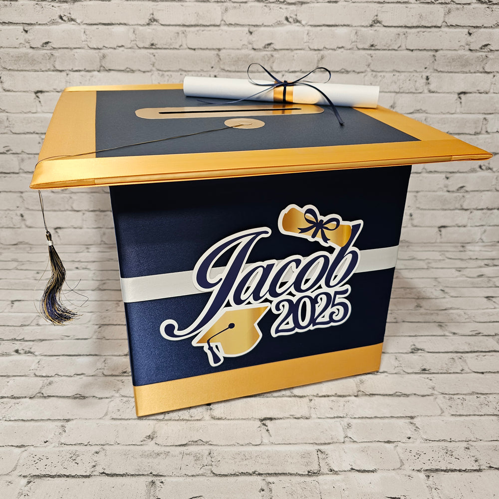 Navy, Old Gold, & White Large Graduation Card Box