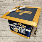 Large Graduation Cap Card Box, Navy, Old Gold, White