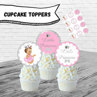 Pink and Silver Little Princess Cupcake Toppers, Brunette
