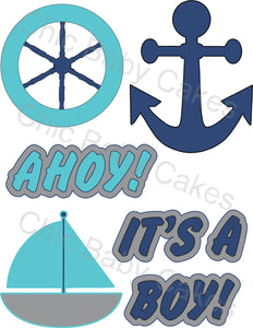 Nautical Diaper Cake Topper Decoration, Navy, Light Teal