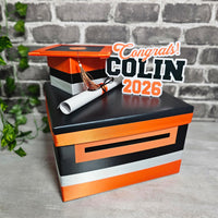 Black, Orange, and White Graduation Card Box, 10x10x6
