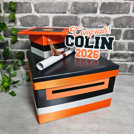 Black, Orange, and White Graduation Card Box, 10x10x6
