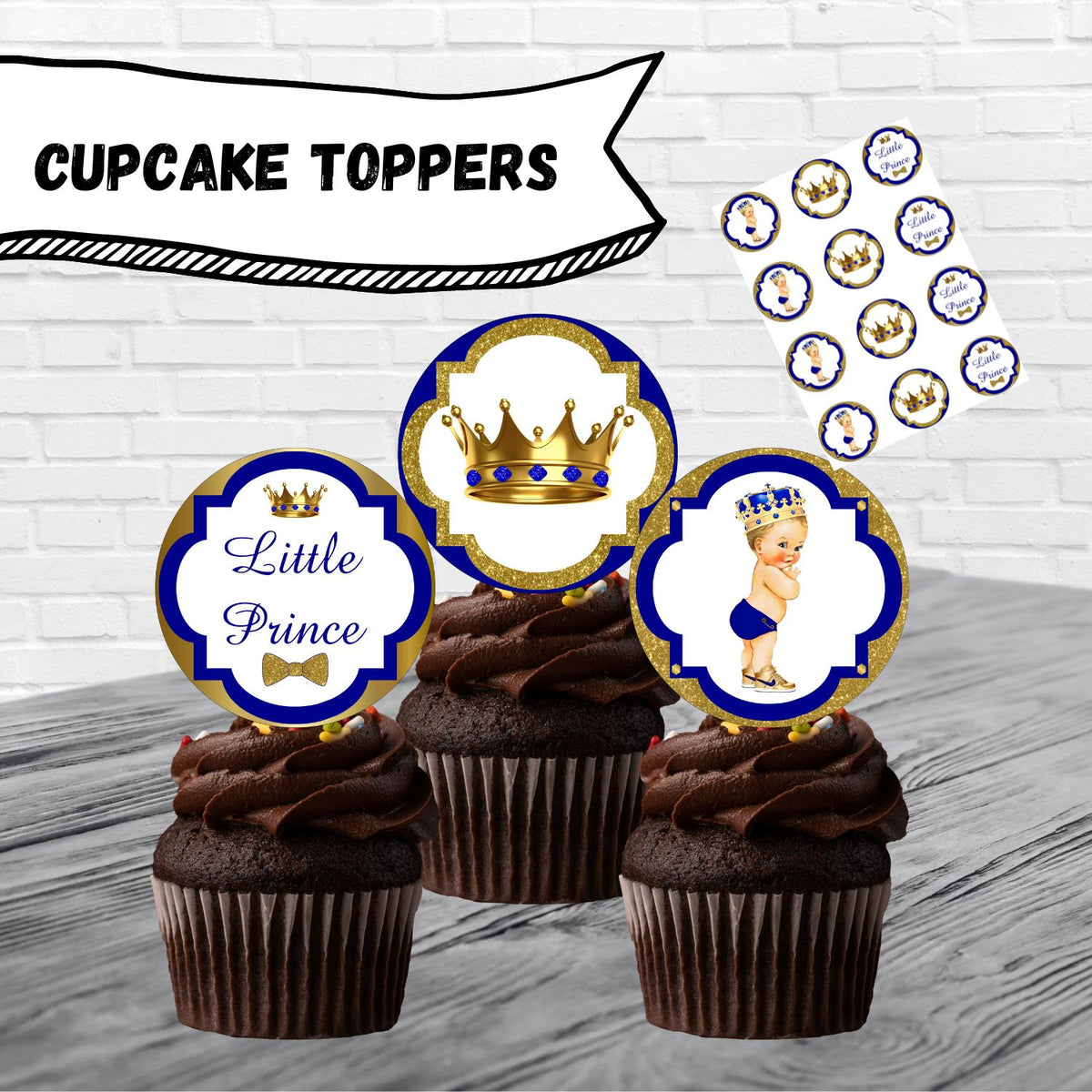 Blue and Gold Little Prince Cupcake Toppers