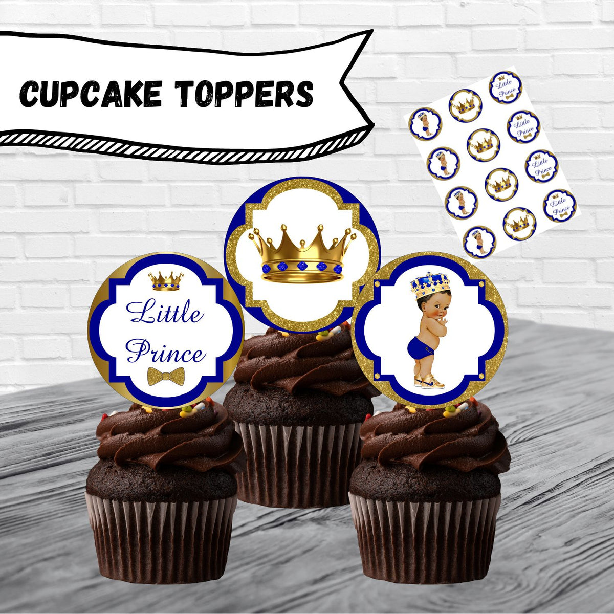 Little Prince Printable Cupcake Toppers & Wrappers - Royal Blue, Gold