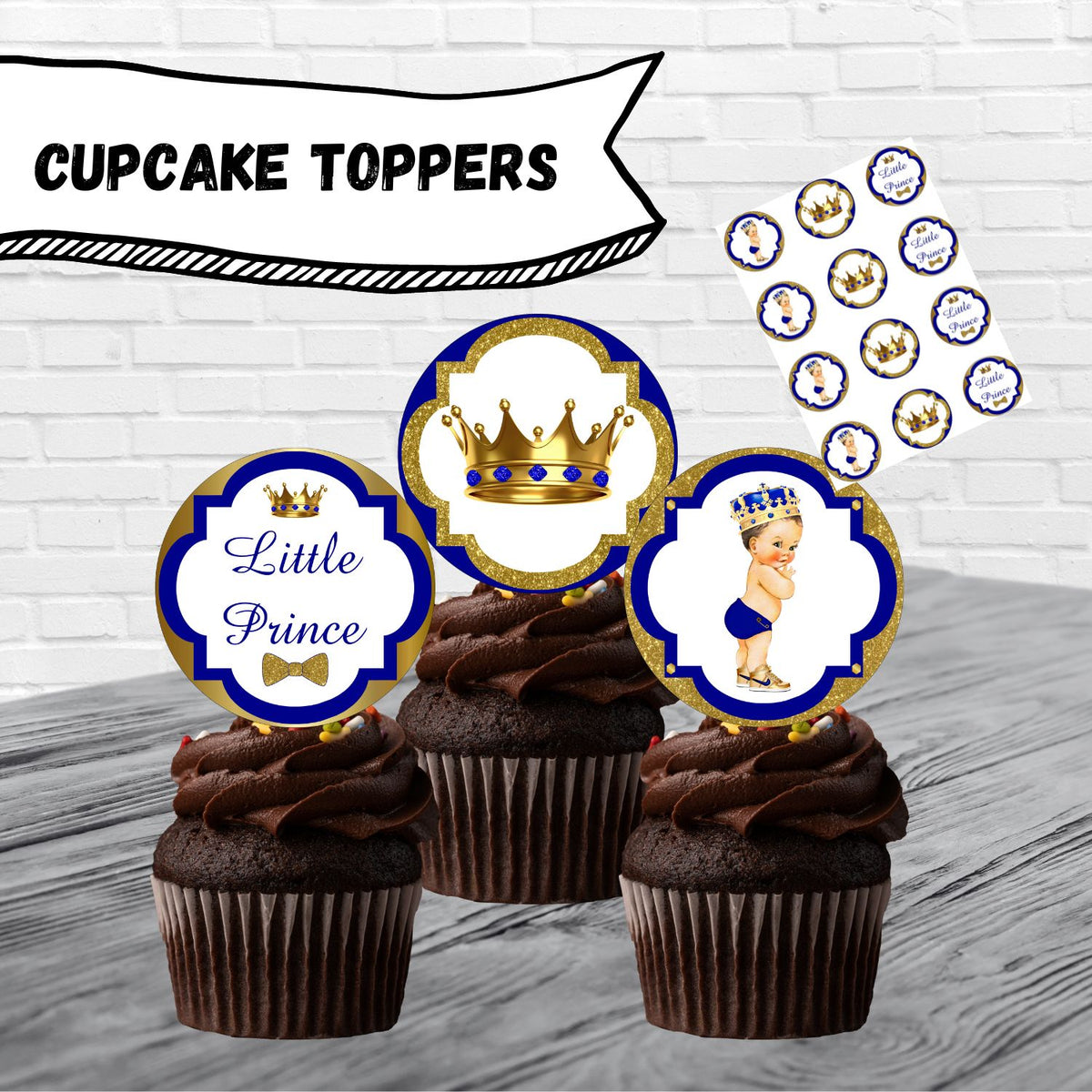 Blue and Gold Little Prince Cupcake Toppers