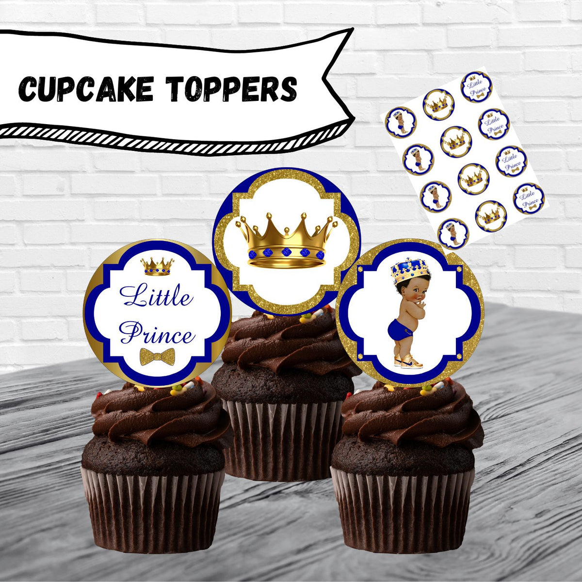Blue and Gold Little Prince Cupcake Toppers
