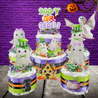 Halloween Themed Gender Reveal Party Diaper Cakes
