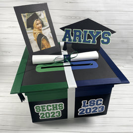 High School to Graduation Card Box, 10x10 - Purple, Black, Green, Blue