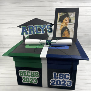 High School to Graduation Card Box, 10x10 - Purple, Black, Green, Blue
