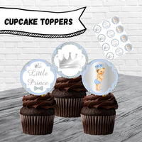 Light Blue & Silver Little Prince Cupcake Toppers, Blonde Hair
