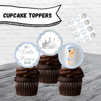 Light Blue & Silver Little Prince Cupcake Toppers, Brunette Hair
