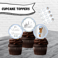 Light Blue & Silver Little Prince Cupcake Toppers, Curly Hair
