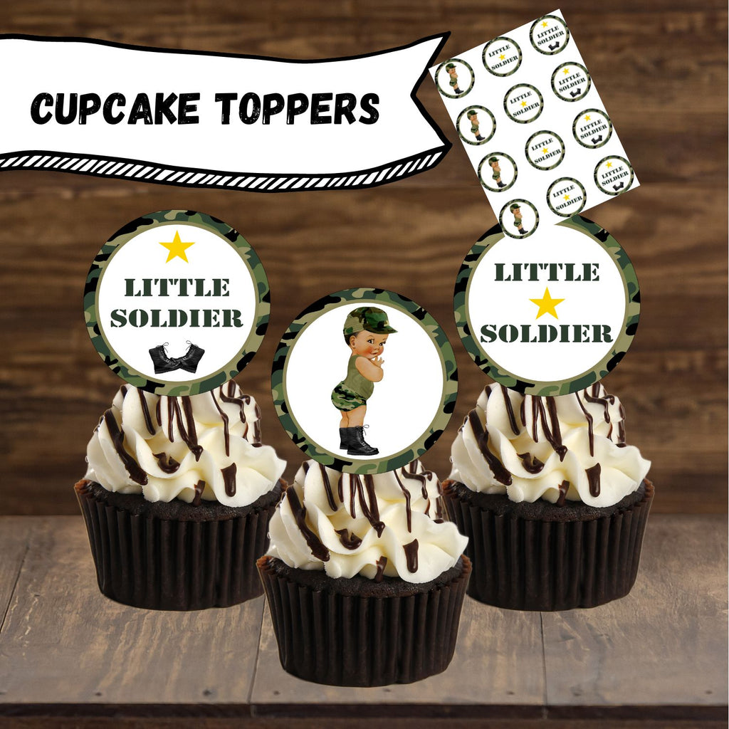 Little Soldier Cupcake Toppers, Brown