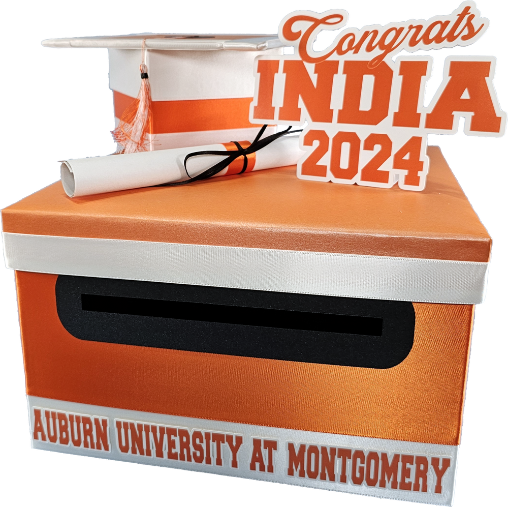 Graduation Card Box - Orange, White 10x10