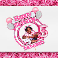 Pink and Silver 3D Happy Birthday Photo Cake Topper
