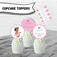 Pink and Silver Little Princess Cupcake Toppers, Brown
