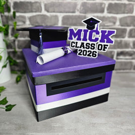 Royal Purple and Black Graduation Card Box 10x10x6