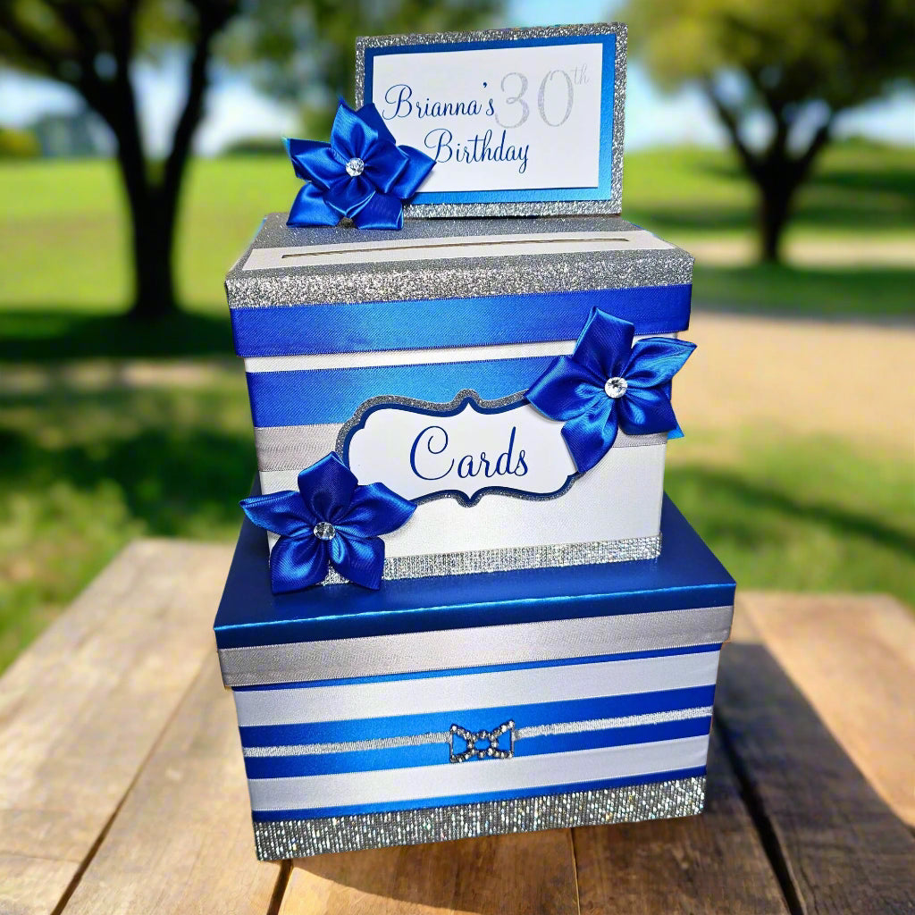 Royal Blue, Silver, and White Birthday Card Box