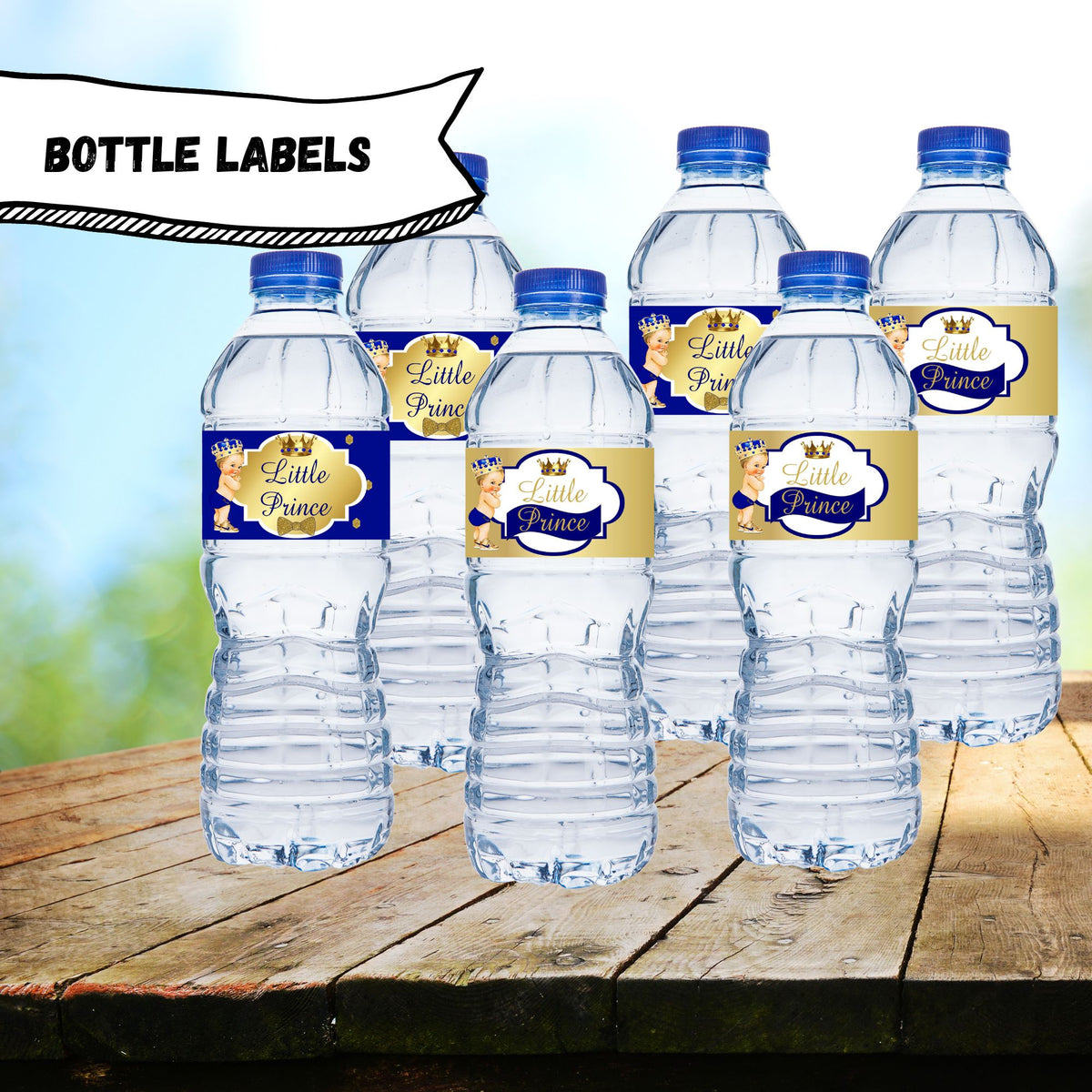 Royal Blue and Gold Little Prince Water Bottle Labels Blonde